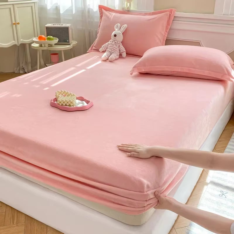 Autumn Winter Warm Fitted Bed Sheet Flannel Soft Comfortable Queen Bed Sheets Thicked Coral Fleece Mattress Cover Plush Bedsheet