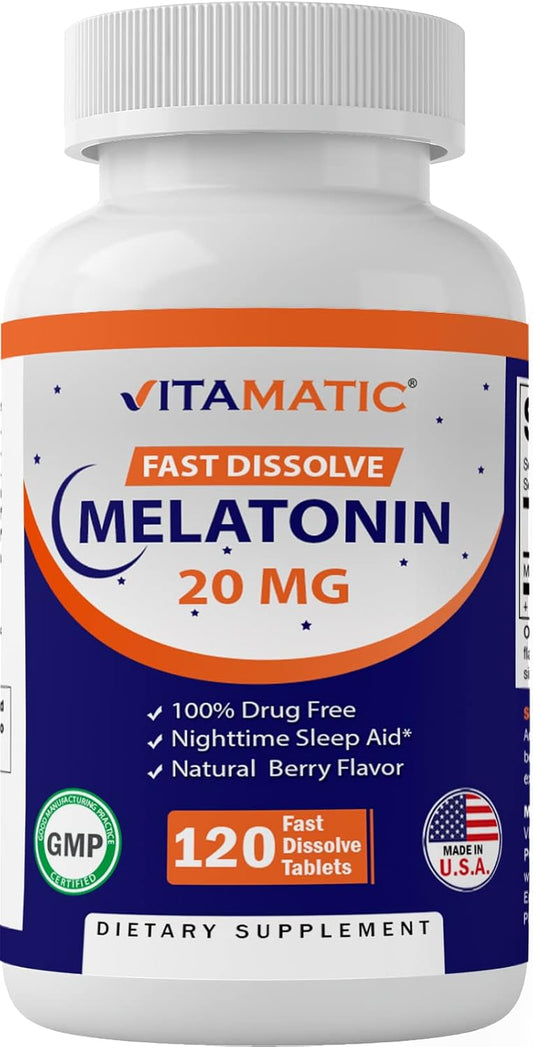 Melatonin 20Mg Tablets | Vegetarian, Non-Gmo, Gluten Free | HIGH Potency 20 MG | Natural Berry Flavor 120 Tablets