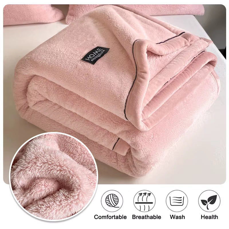 Soft Plush Warm Blanket Winter a Grade Coral Fleece Flannel Thickened Bed Blankets Nap Blanket Bed Comforter Cozy for Bedroom