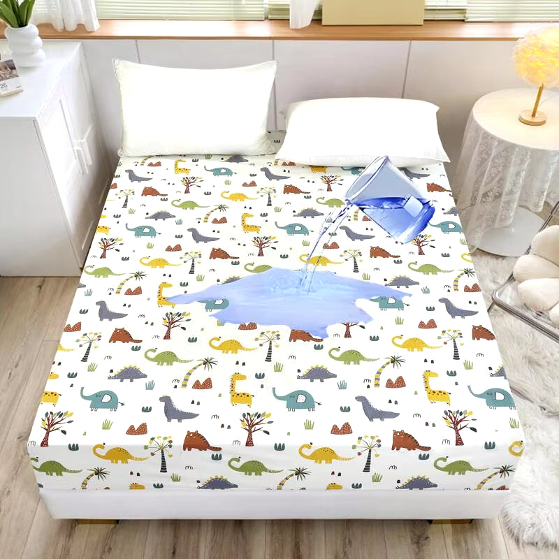 Kuup-Polyester 360° Waterproof Cartoon Fitted Sheet Only(No Pillowcase) Elastic Band around Mattress Cover King Size Bed Cover