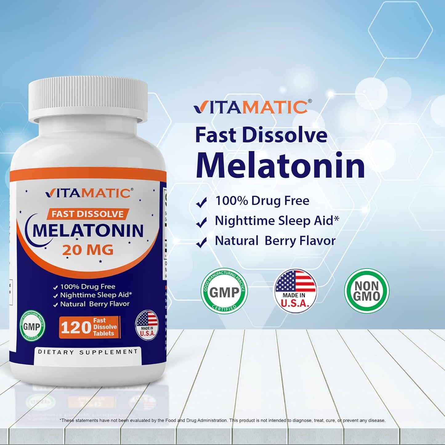 Melatonin 20Mg Tablets | Vegetarian, Non-Gmo, Gluten Free | HIGH Potency 20 MG | Natural Berry Flavor 120 Tablets