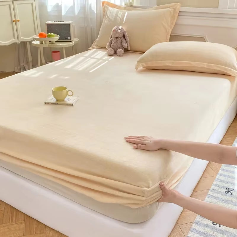 Autumn Winter Warm Fitted Bed Sheet Flannel Soft Comfortable Queen Bed Sheets Thicked Coral Fleece Mattress Cover Plush Bedsheet