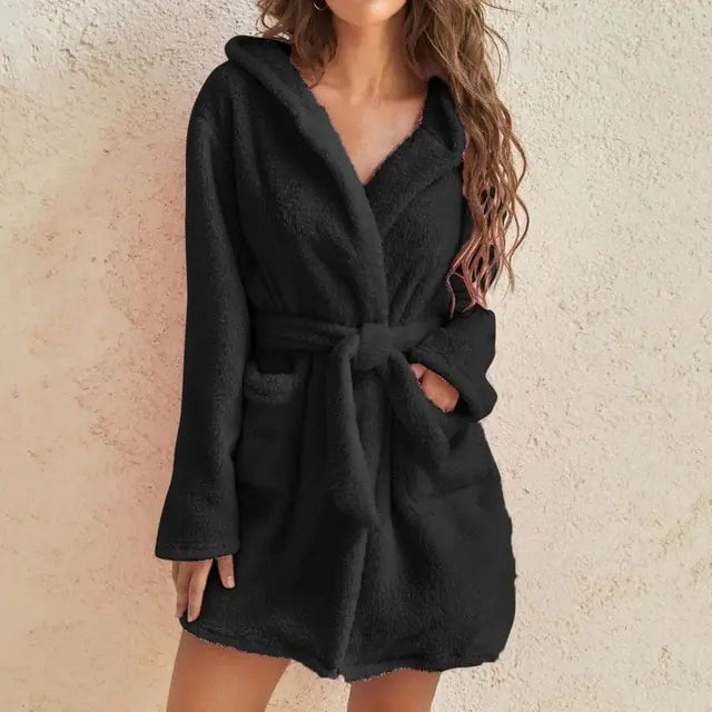 Short Women's Hooded Bathrobe