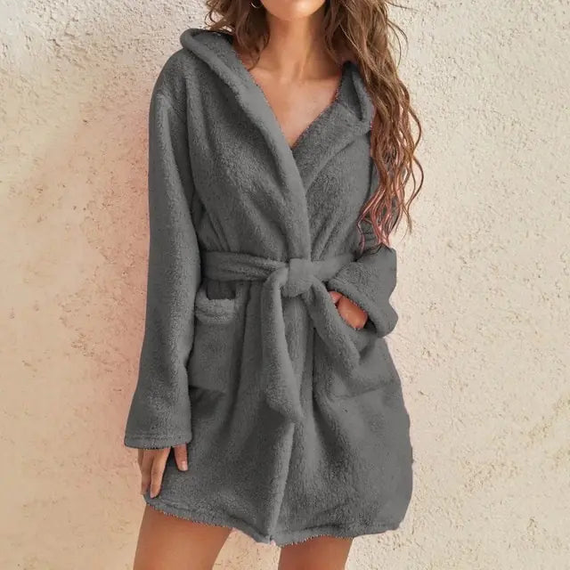 Short Women's Hooded Bathrobe