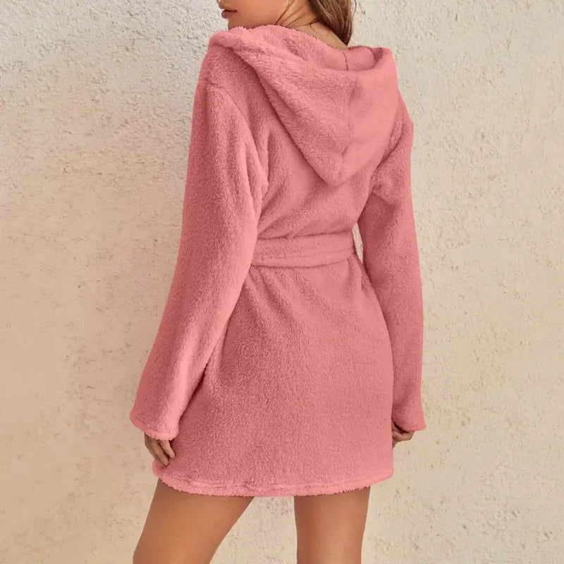 Short Women's Hooded Bathrobe